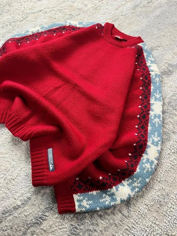 Vintage Quiksilver men’s Red White Crewneck Wool Sweater Size S – photo 2